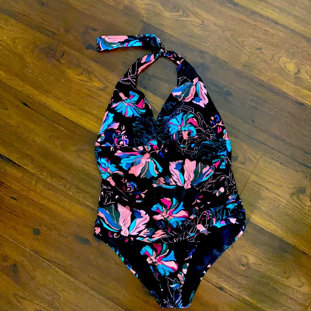 Halter one-piece with ruching